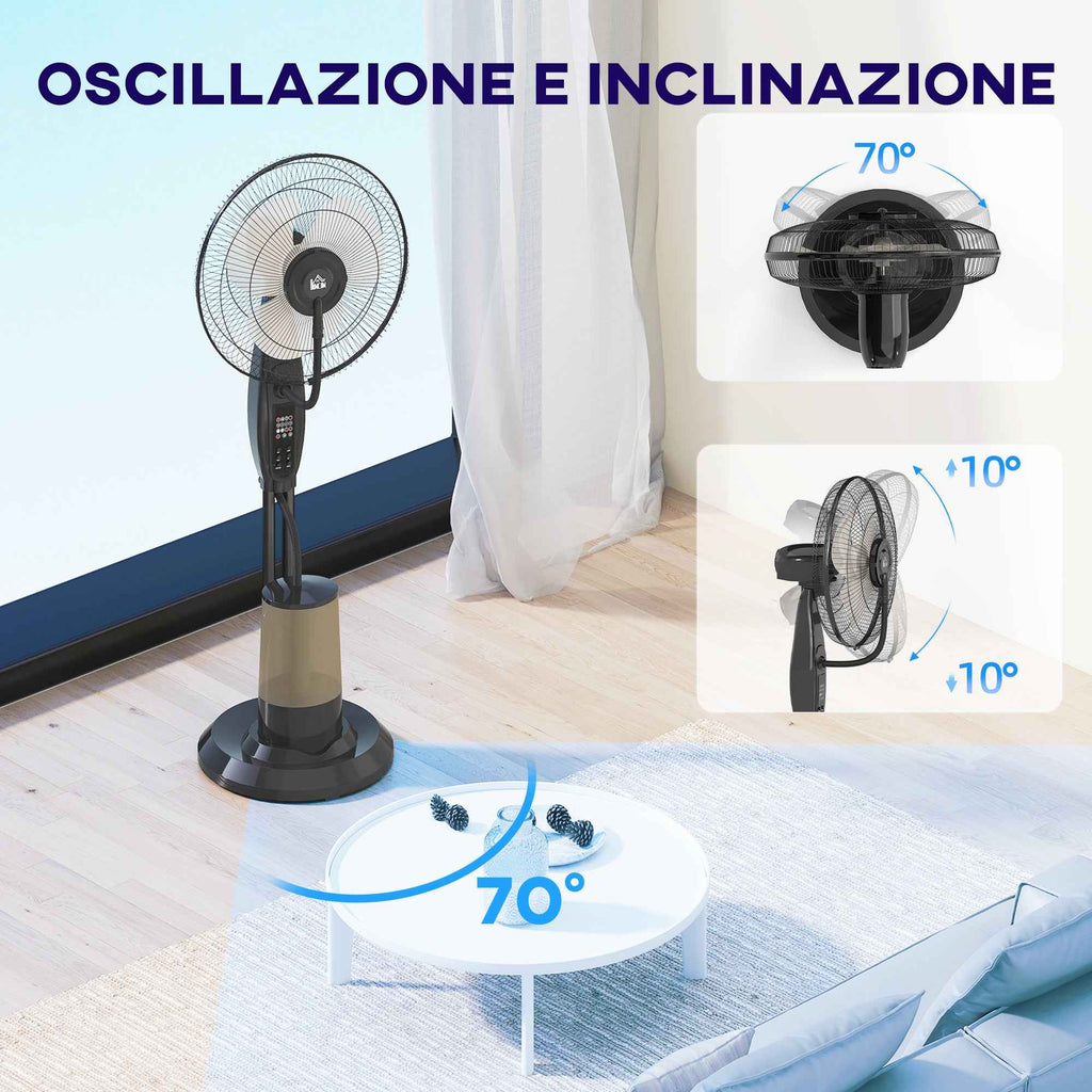 HOMCOM Misting Fan with 3.2L Tank, 3 Modes and 3 Speeds, 70° Oscillation, Timer, Remote Control