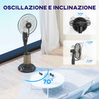 HOMCOM Misting Fan with 3.2L Tank, 3 Modes and 3 Speeds, 70° Oscillation, Timer, Remote Control