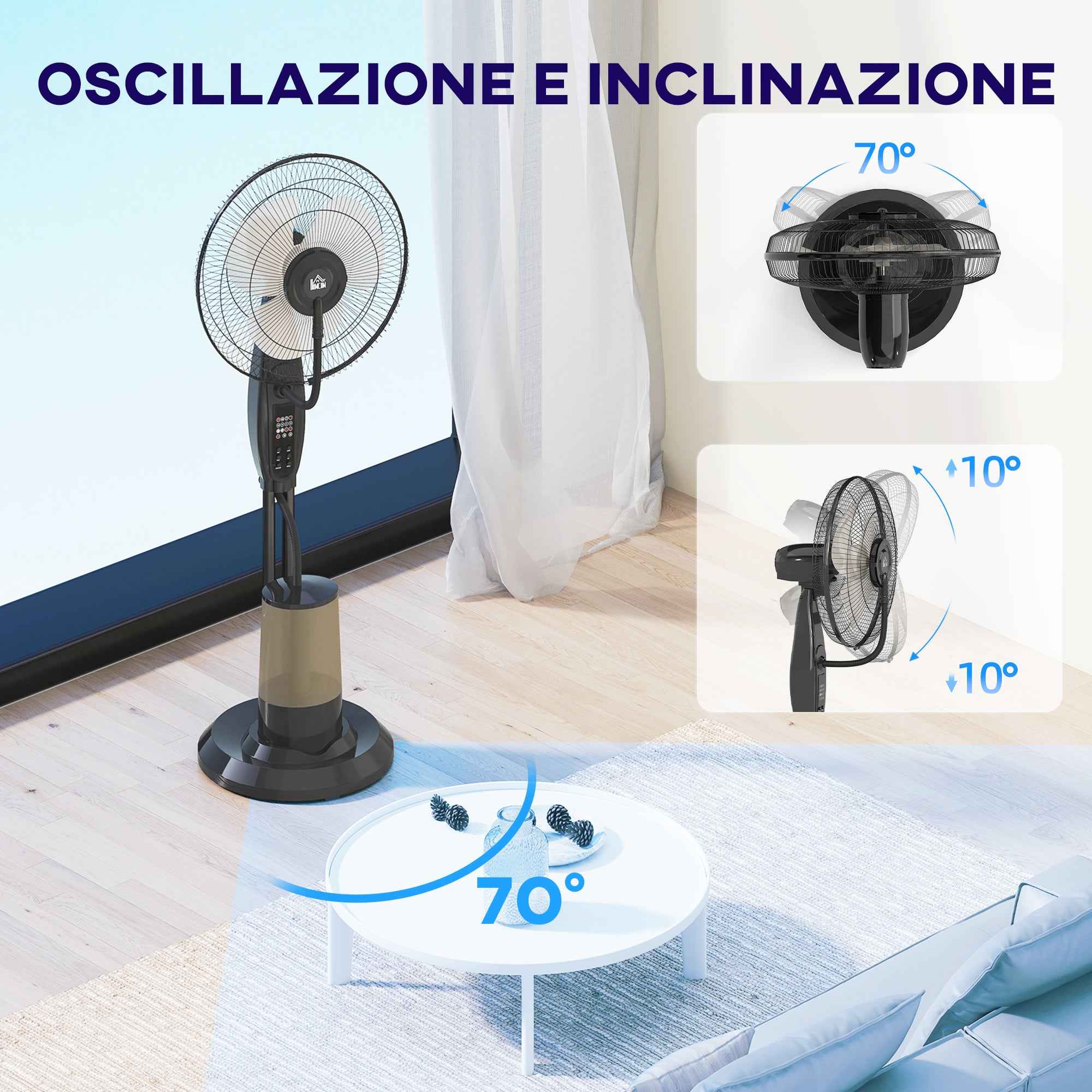 HOMCOM Misting Fan with 3.2L Tank, 3 Modes and 3 Speeds, 70° Oscillation, Timer, Remote Control