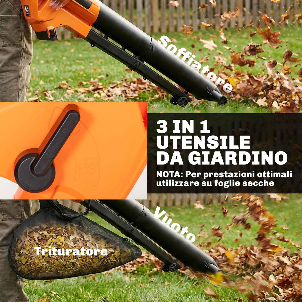 Outsunny 3-in-1 Leaf Blower, Vacuum, and Shredder 3000W, Lightweight