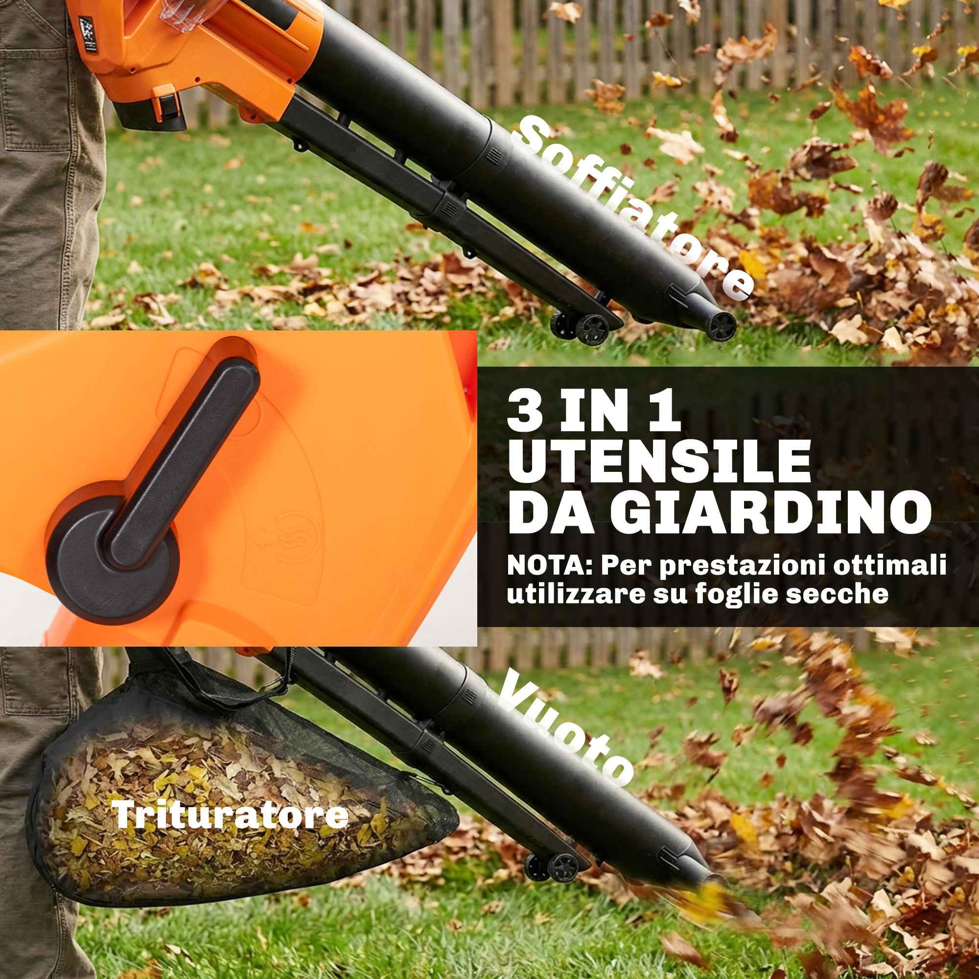 Outsunny 3-in-1 Leaf Blower, Vacuum, and Shredder 3000W, Lightweight