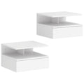 HOMCOM Set of 2 Floating Bedside Tables with Drawer and Open Shelf, 35x32x22.5 cm, White