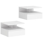 HOMCOM Set of 2 Floating Bedside Tables with Drawer and Open Shelf, 35x32x22.5 cm, White