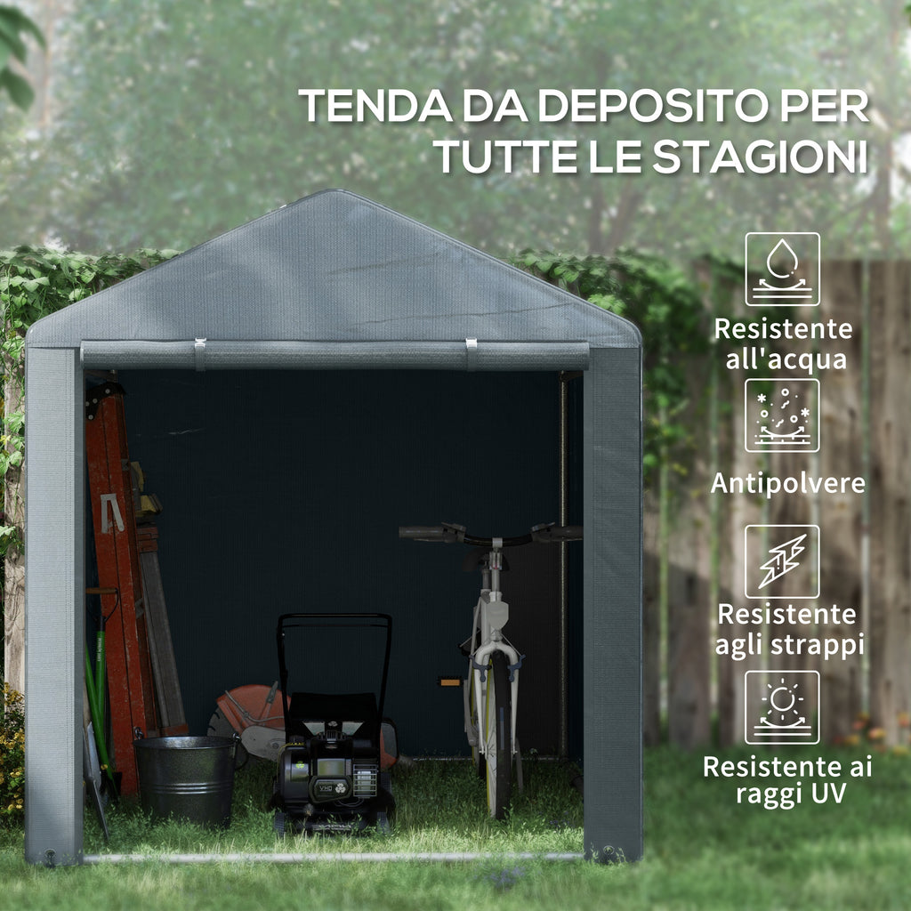 Tool Storage and Garage Tent for Bikes and Motorcycles with Anti-UV Cover, 1.6x2m, Dark Grey