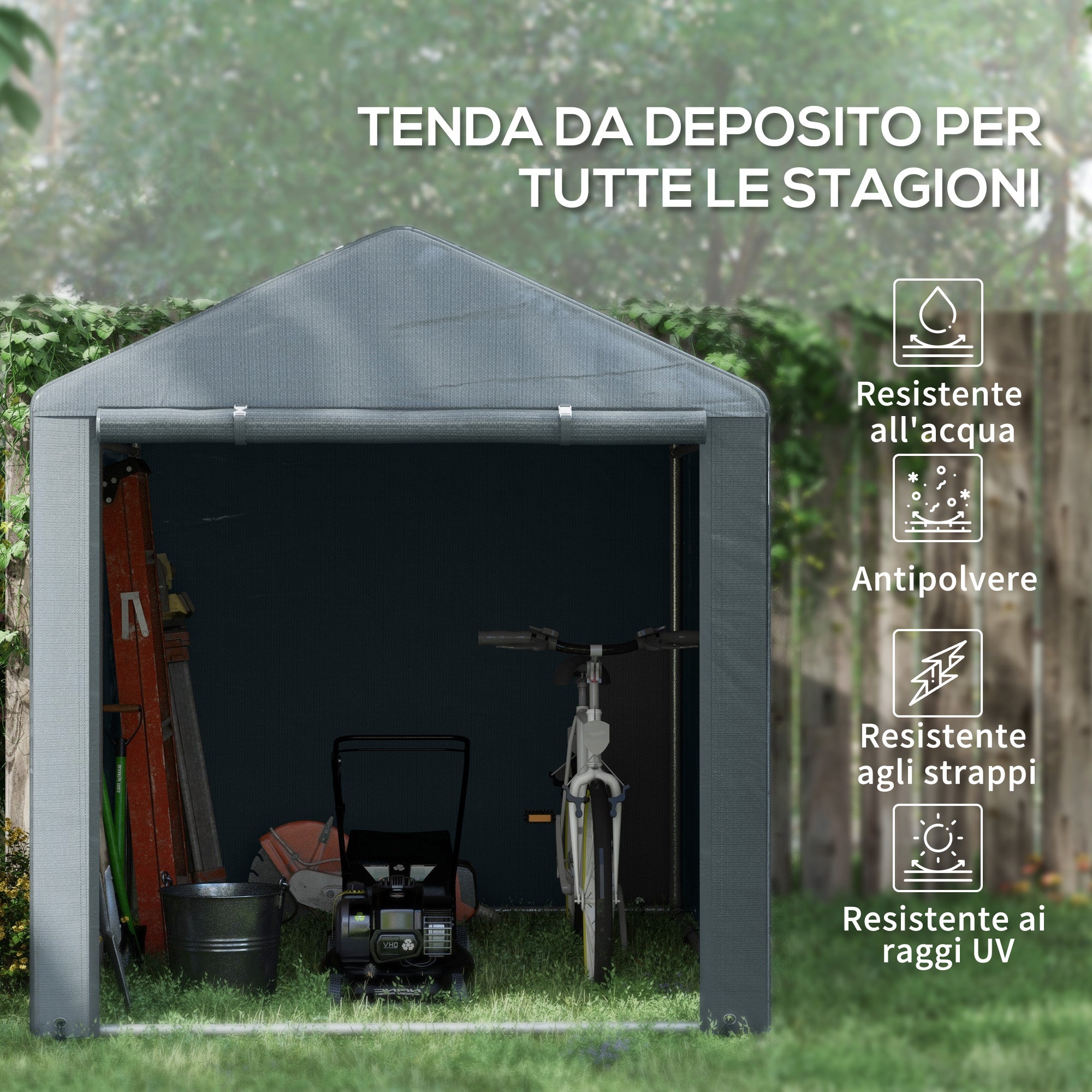 Tool Storage and Garage Tent for Bikes and Motorcycles with Anti-UV Cover, 1.6x2m, Dark Grey