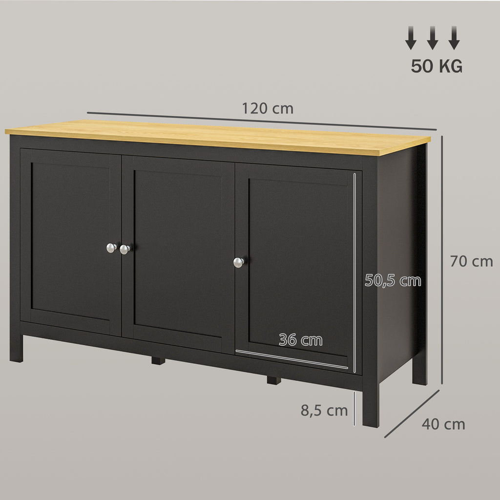 HOMCOM Storage Unit with 2 Cabinets and 2 Adjustable Shelves at 3 Heights, 120x40x70 cm, Black and Wood Color