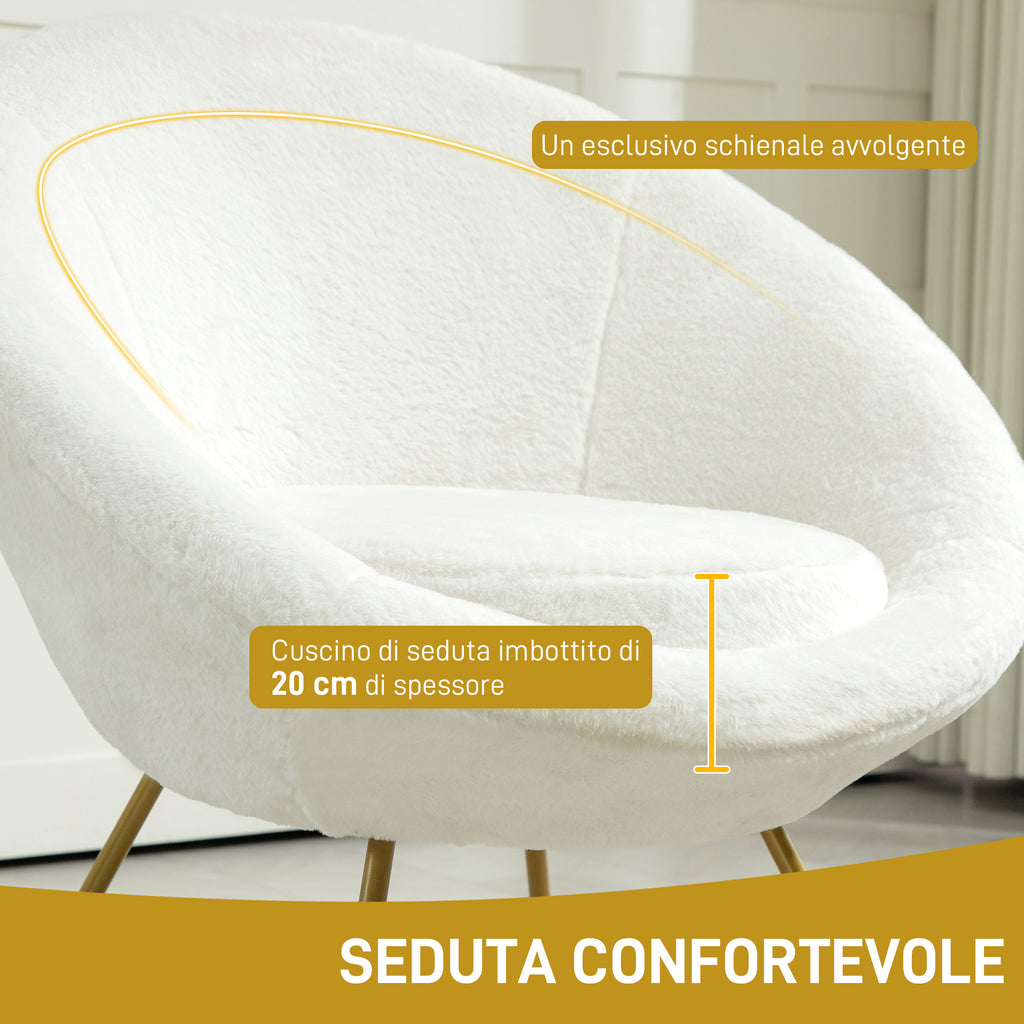 Faux Fur Bedroom Chair with Metal Legs, 75x66x79 cm, White