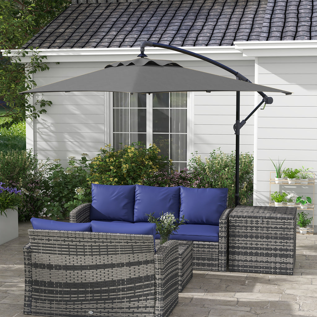 Decentralized Garden Umbrella with Cross Base and Crank Opening, 294x193cm, Gray - Borgè