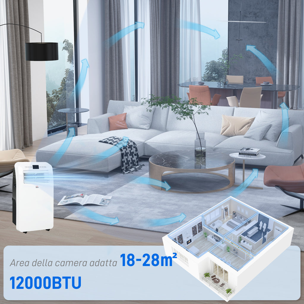 Portable Air Conditioner with Timer, 3 Modes and 3 Speeds, in ABS Plastic, 44.3x34x81.5 cm, White - Borgè