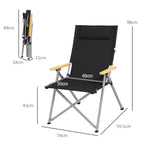 Folding Camping Chair with Adjustable Backrest, Aluminum and Polyester 74x59.5x98 cm, Black
