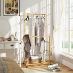Bamboo Clothes Rail with 2 Rails, Lower Shelf and 4 Wheels, 80x40x160 cm, Natural Wood