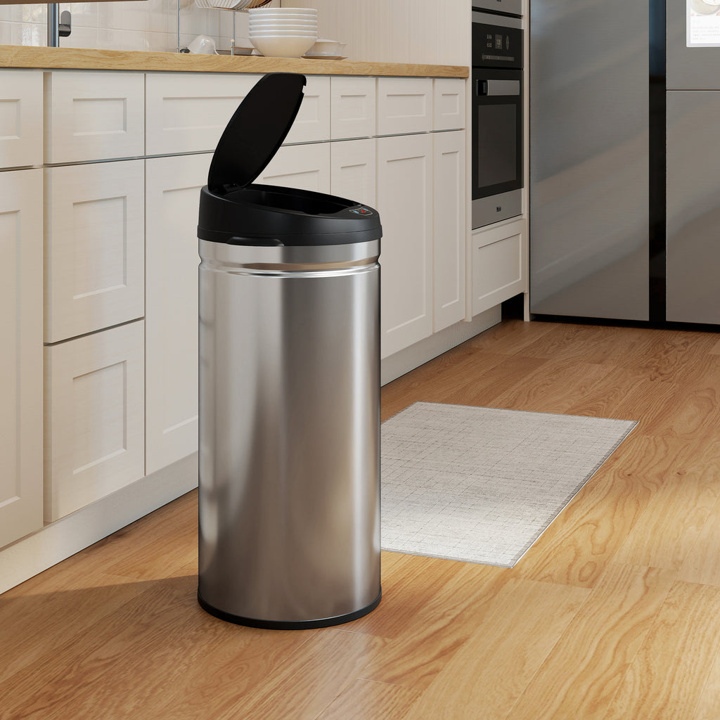 42L Motion Sensor Waste Bin with Automatic Opening, 30.5 x 30.5 x 68 cm, Black and Silver