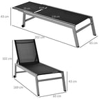 Outsunny Aluminum and Texteline Sun Lounger | Adjustable Backrest, Black and Gray, 2 Wheels | 169 x 65 x 102 cm