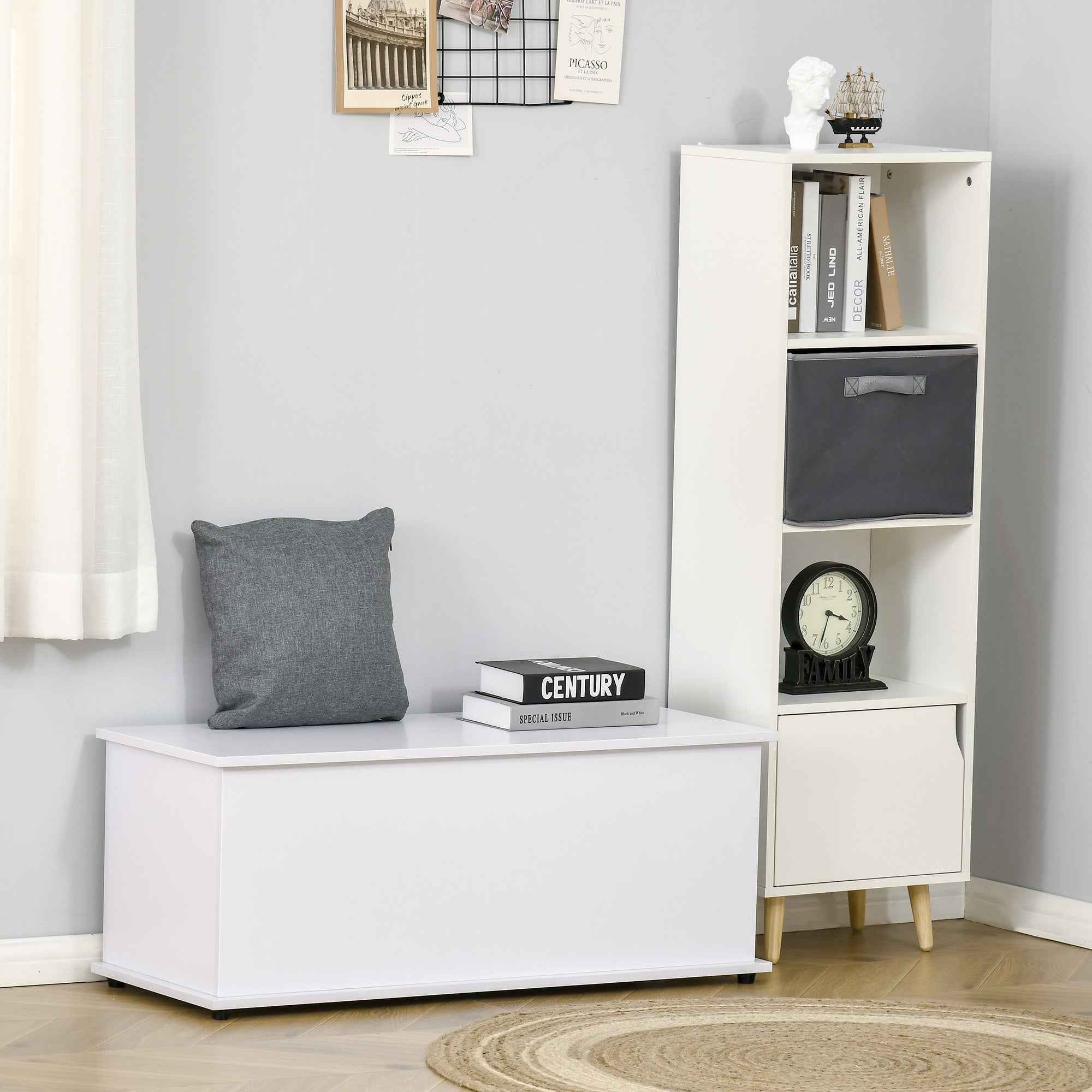 HOMCOM Multipurpose Chipboard Storage Bench with Opening Lid, for Bedroom and Entrance, 100x40x40cm, White