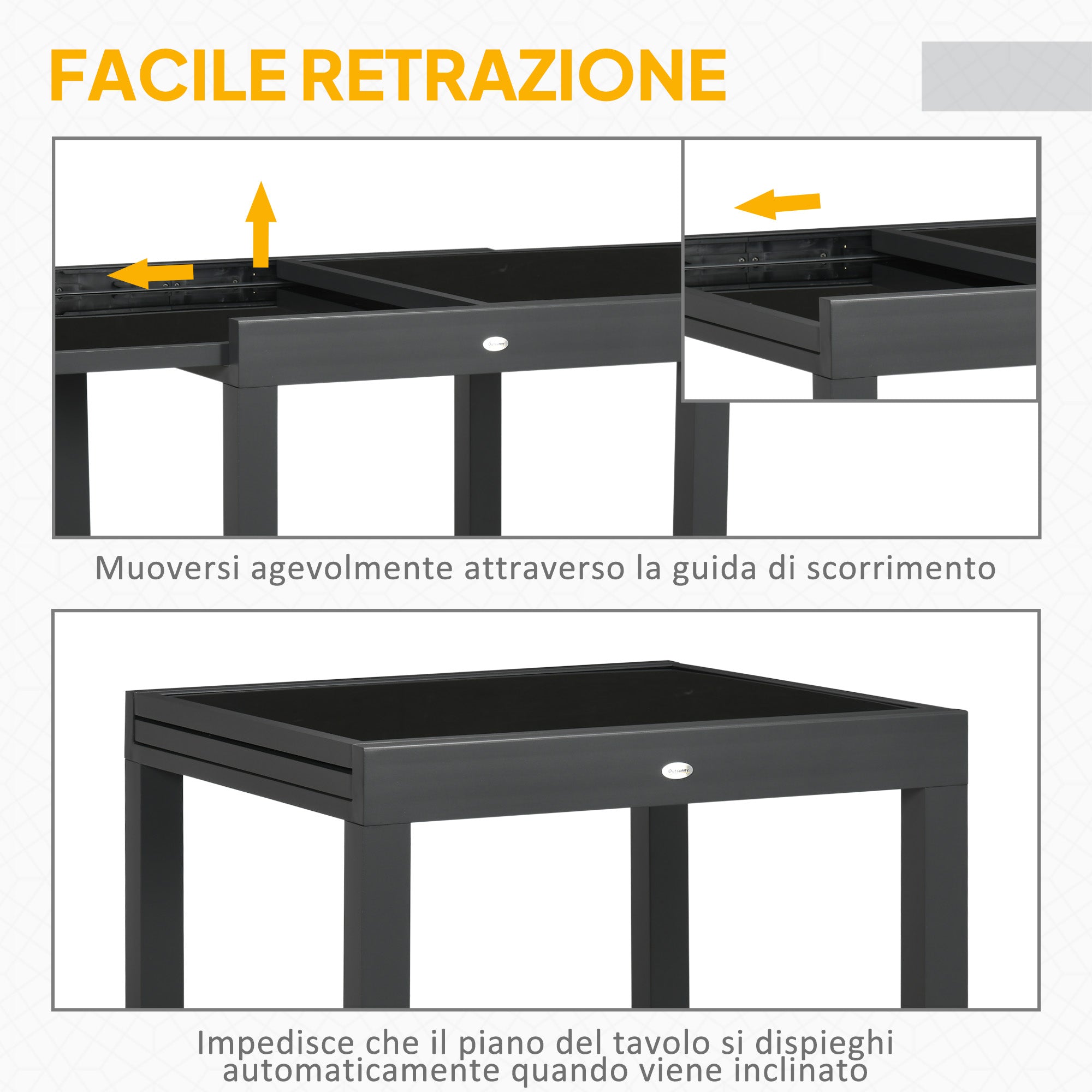 Extendable Garden Dining Table with Glass and Aluminum Top, 80-160x80x75 cm, Black