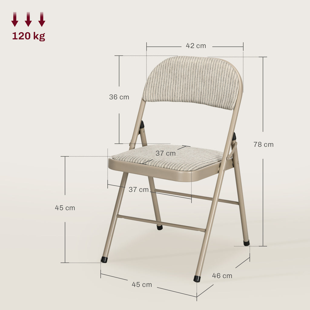 Set of 6 Modern Folding Chairs in Steel and Polyester, 45x46x78 cm, Beige