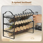 3-Tier Kitchen Spice Rack, Space-Saving Organizer with Slanted Metal Shelves, Black