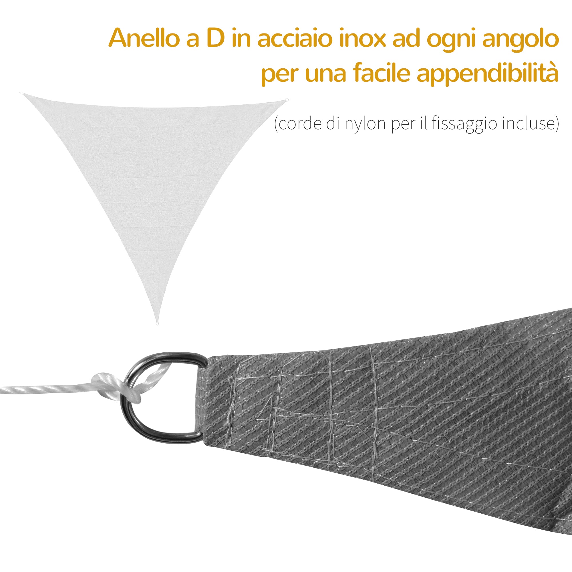 Anti-UV and Breathable Triangular Awning with D Hooks, in HDPE, 5x5x5 m, White and Blue - Borgè
