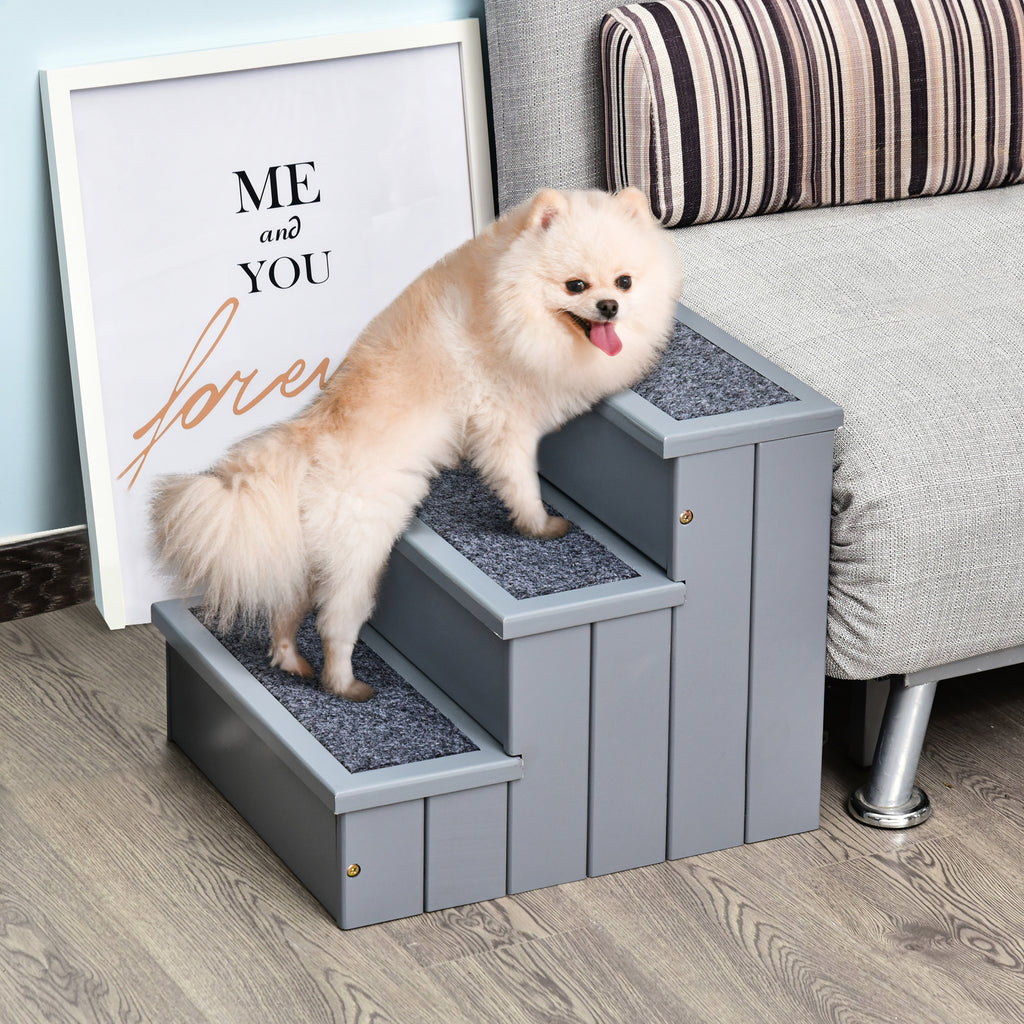 3-Step Dog Stairs with Non-Slip Mat and Storage Space, 40.5 x 44.5 x 38 cm, Grey
