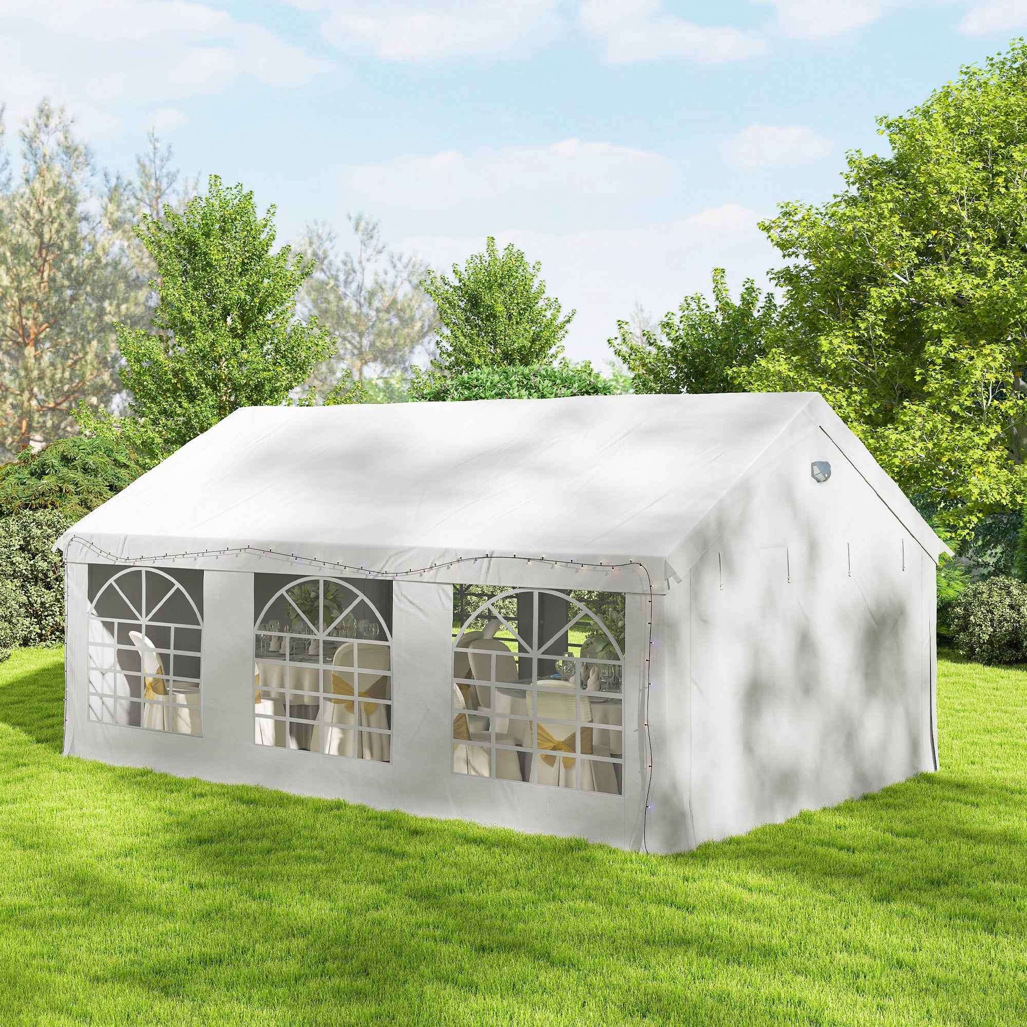 Outsunny 4x6m Party Tent with Windows and 4 Removable Side Walls, Steel and PE, White