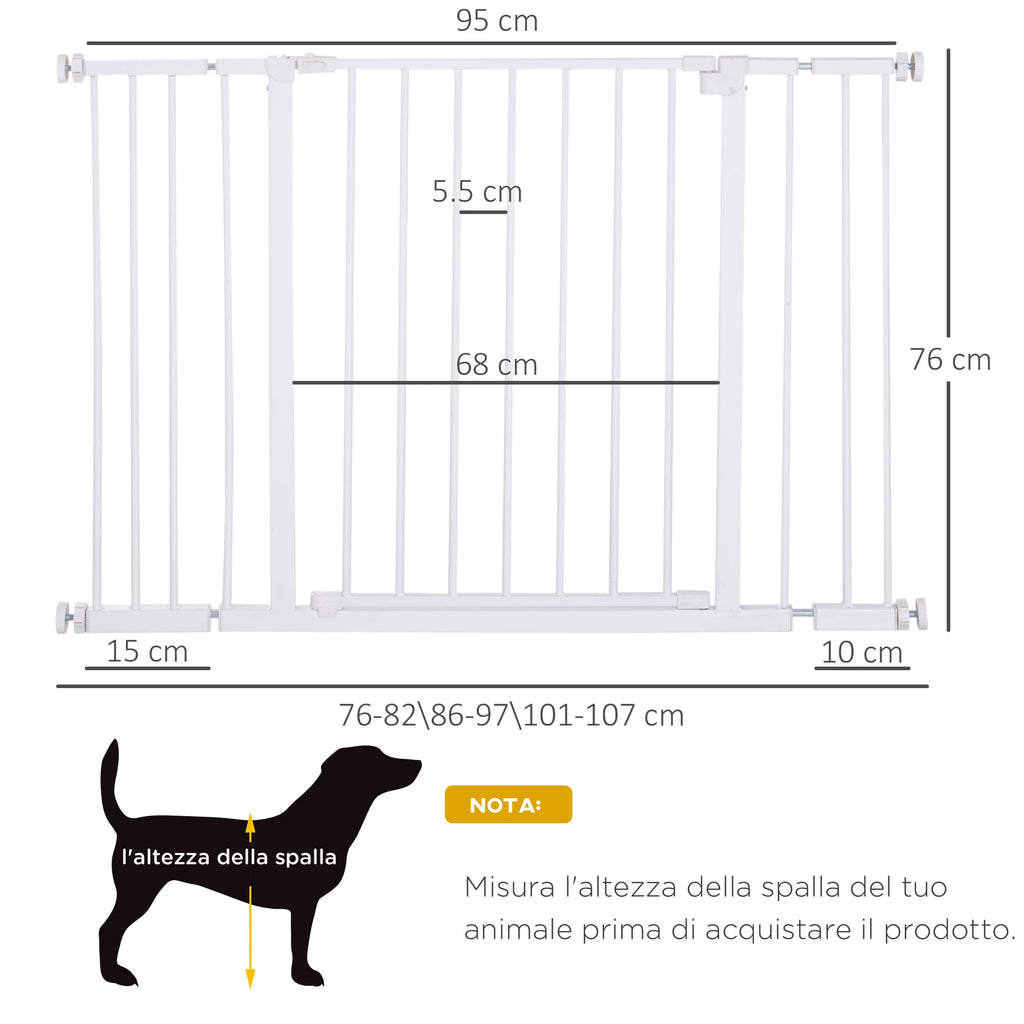 Extendable Safety Dog Gate 76-107cm Pressure Fit, Metal & Plastic, White - Borge' Group Limited