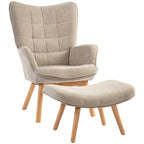 Contemporary Velvet Fabric Armchair with Footstool, 72x80x101 cm, Light Brown