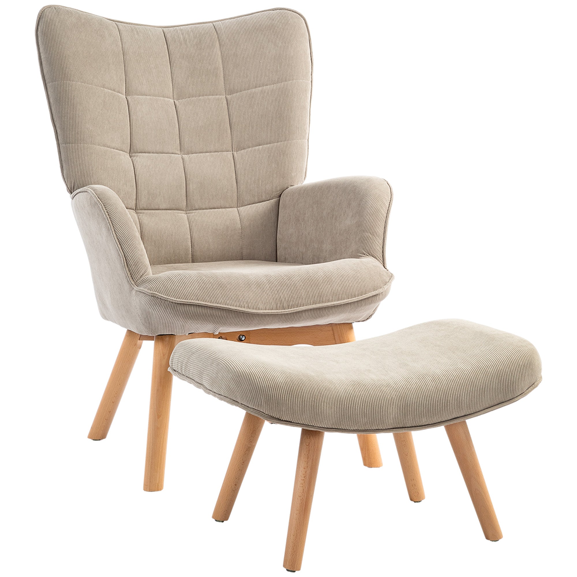 Contemporary Velvet Fabric Armchair with Footstool, 72x80x101 cm, Light Brown