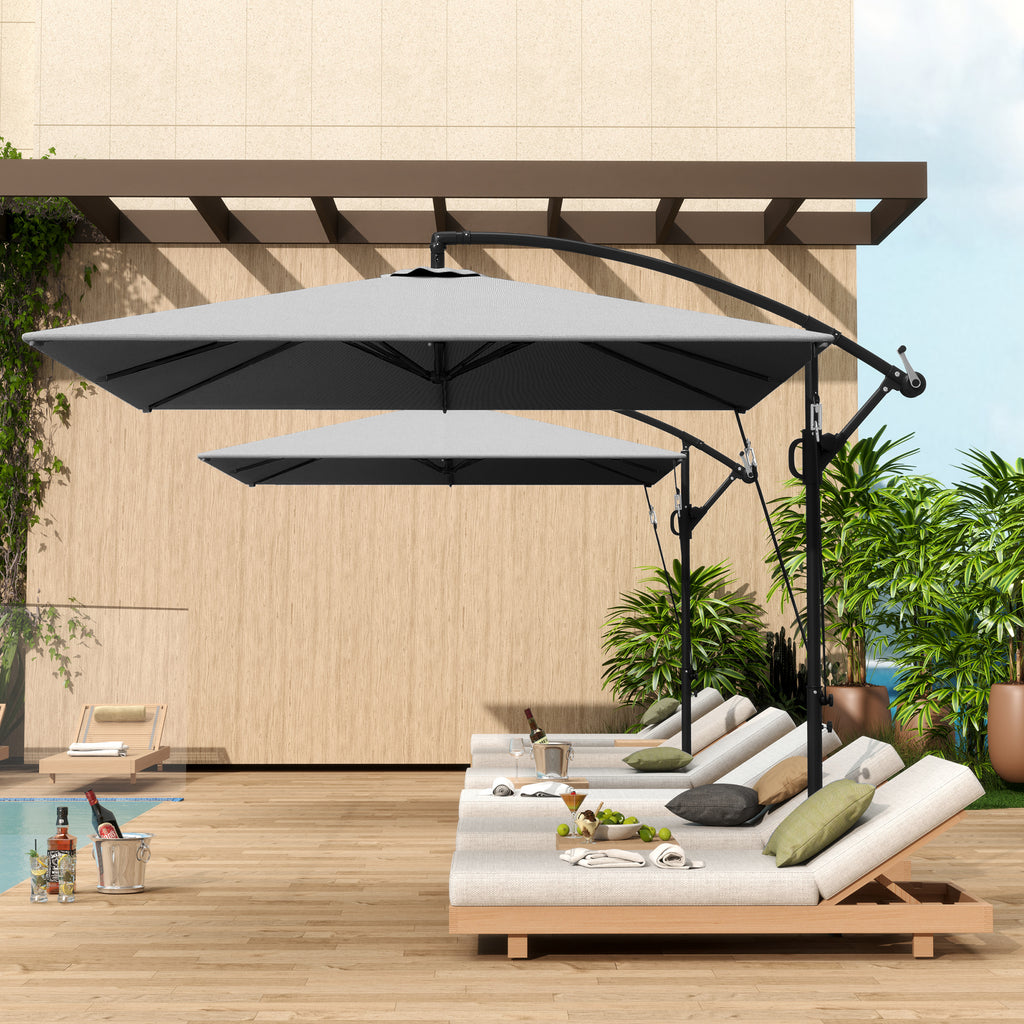 Cantilever Garden Umbrella 3x2.5 m with Crank, Tiltable and Swivel with Cover, Gray