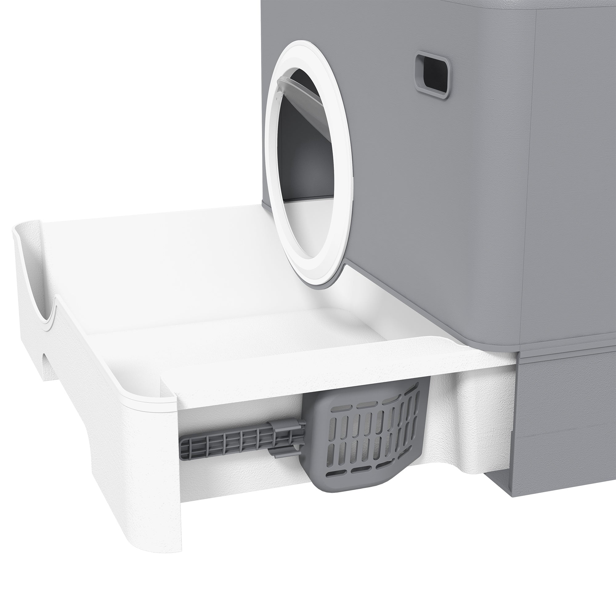 Cat Litter Box with Lid and Scoop, Double Entrance and Removable Tray, 52x41x38.5 cm, Grey