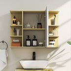 Bathroom Mirror with 2-Tier Cabinet and 6 Open Compartments, 80x20x59 cm, Wood