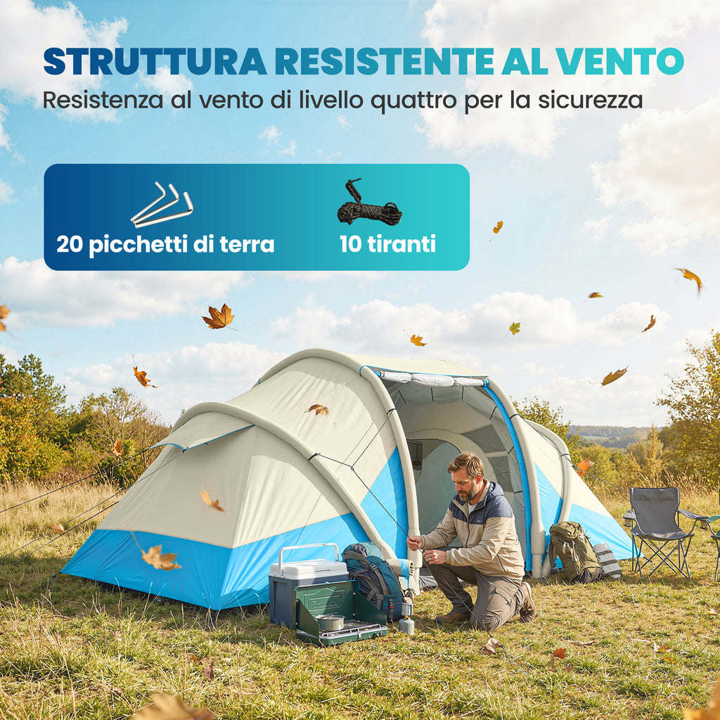 Outsunny Inflatable Tent, Easy to Set Up, 4 Person, 2 Bedroom, Blue