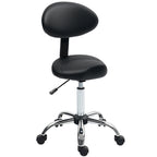 Beautician Stool with Wheels and Backrest, Adjustable Height and Swivel Seat in Faux Leather, Black
