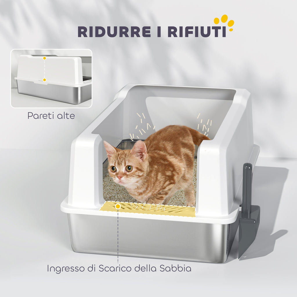 Waterproof Cat Litter Box with Raised Sides, Tray and Scoop, Made of ABS, 71x50.8x35.5 cm, White