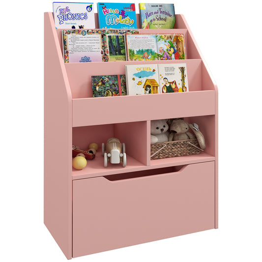 HOMCOM Small Children's Bookcase with MDF Shelves and Drawer, 60x29.9x90cm, Pink