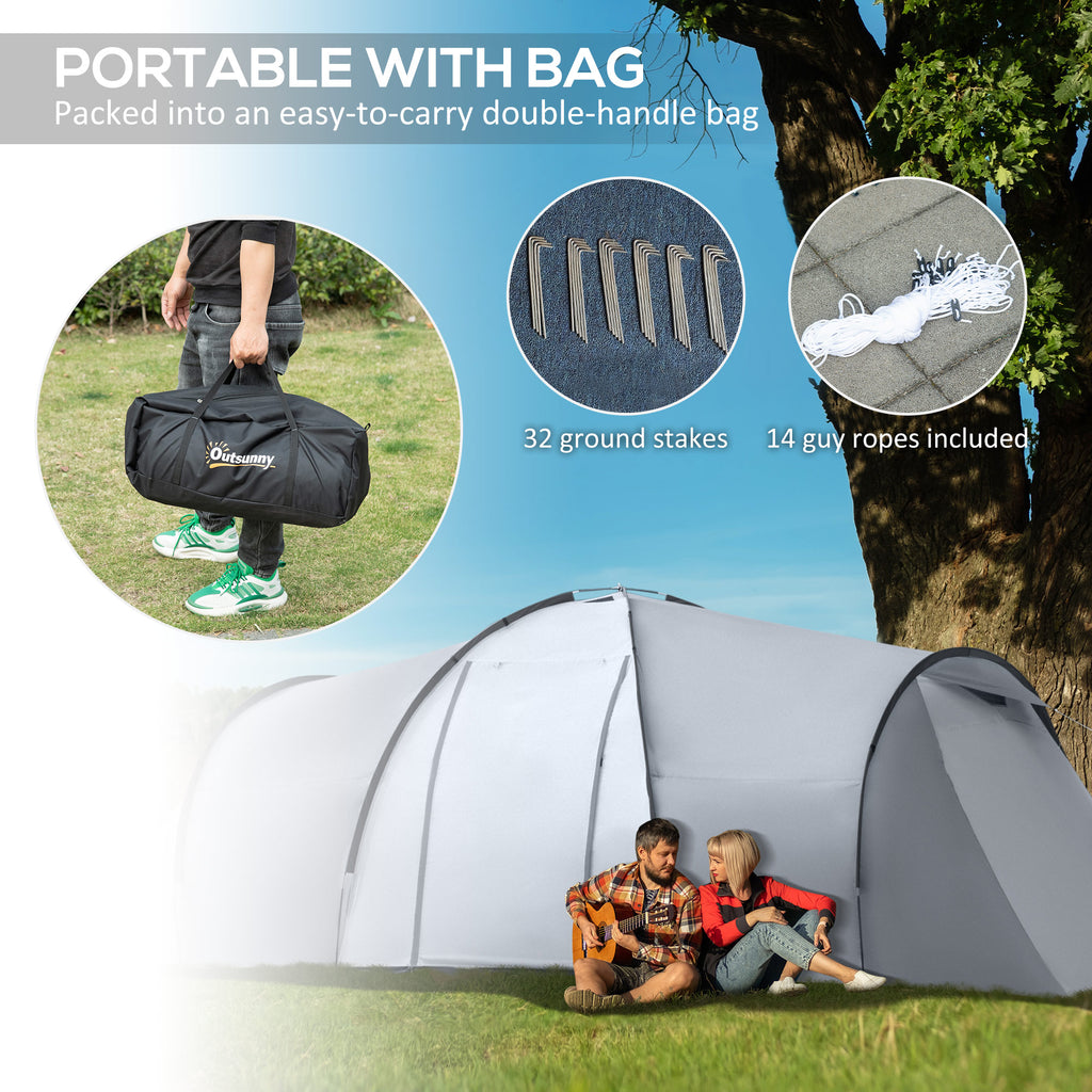 Outsunny camping tent 4-6 people with 2 rooms waterproof with canopy, 590x245x193cm, gray - Borgè
