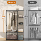 Fabric Wardrobe with 8 Shelves and 3 Hanging Rods, 182x43x185 cm, Black