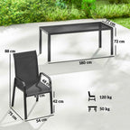 Outsunny 9-Piece Outdoor Set with 8 Stackable Texteline Chairs and Glass-Top Coffee Table, Black
