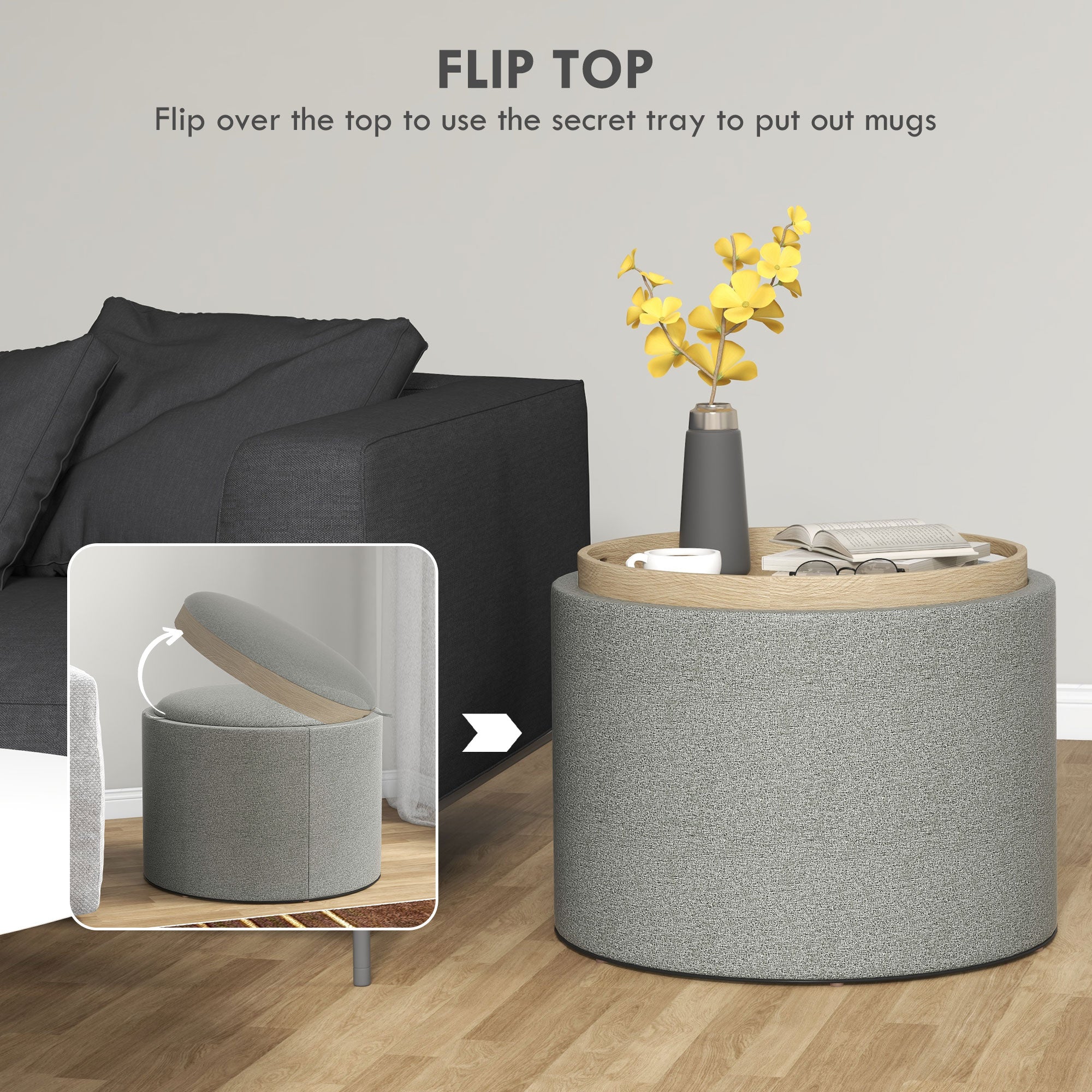 Homcom pouf 120 kg Max Linian effect container with limelight, in MDF, 56x56x42 cm, gray - Borgè