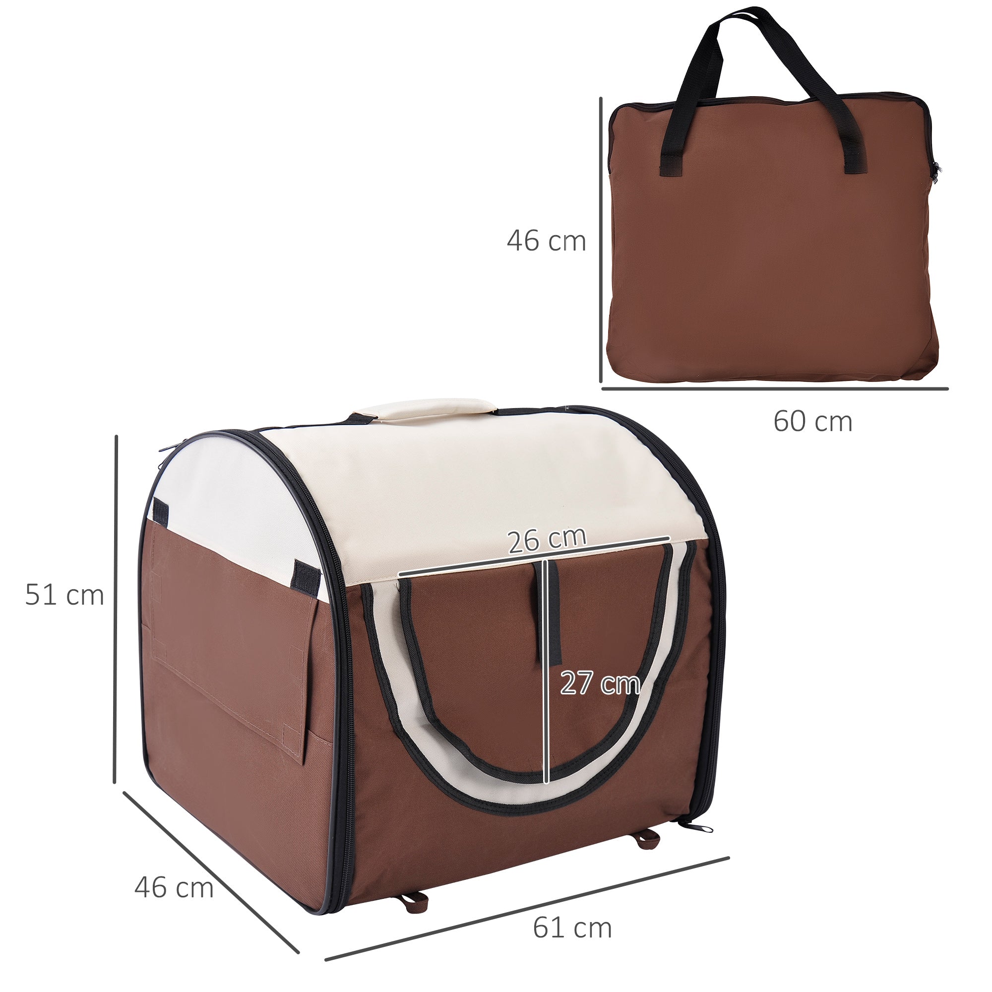 Foldable Pet Carrier, 61x46x51cm, Coffee