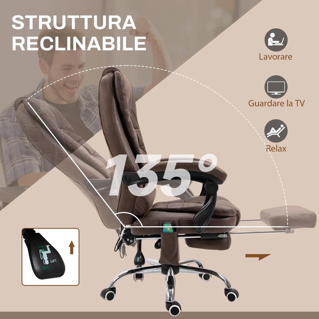 Office Chair Massage with Heat, Reclining and Adjustable Height, Brown
