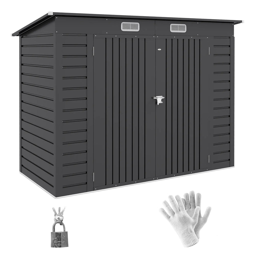 Tool Shed with Latch, Galvanized Steel, 249x121x183 cm, Grey