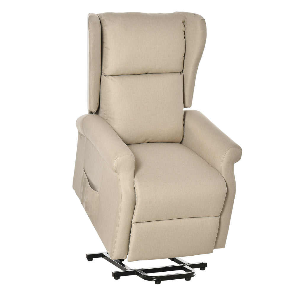 Electric Lift Recliner Chair, 135° Reclining, Load Capacity 200KG, Electric Relax Chair in Linen Effect Fabric with Remote Control, Footrest and 1 Side Pocket for Living Room, Cream White