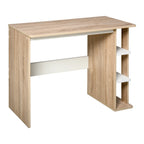 Modern Wooden Desk with 3-Tier Bookshelf, 100x44x74cm, White and Oak