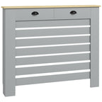 Slatted MDF Radiator Cover, Grille Radiator Cover with 2 Drawers, 111x19x95.5 cm, Grey