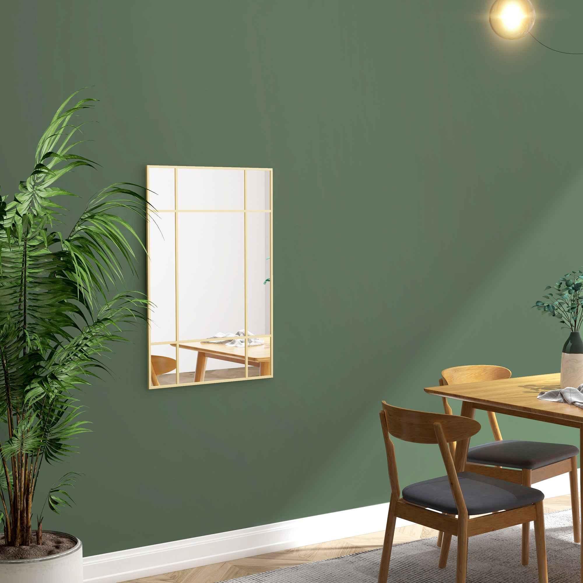 HOMCOM Window Style Wall Mirror with Vertical and Horizontal Mounting, 90x60 cm, Gold