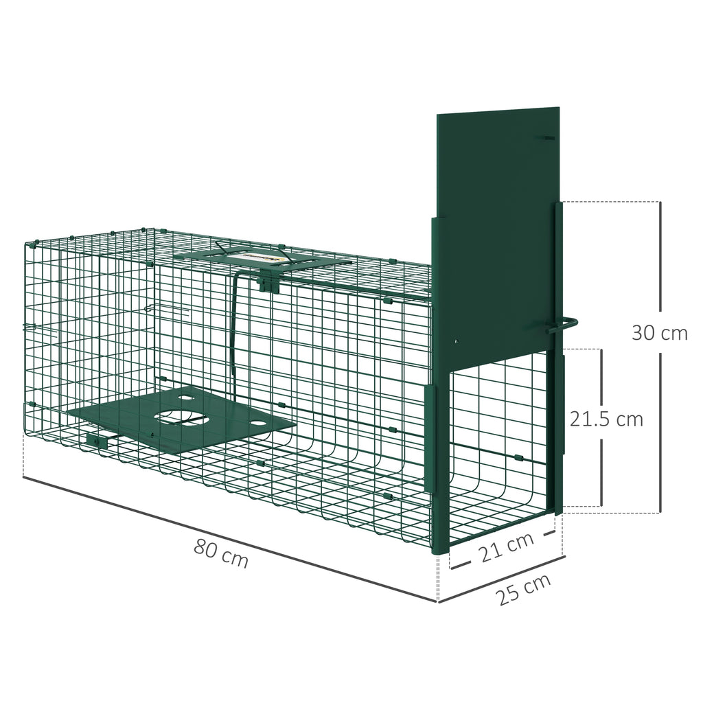 Small Animal Cage Trap with One Door and Handle, 80x25x30 cm, Dark Green