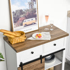 HOMCOM Rustic Kitchen Cabinet with 2 Drawers, Open Shelves and Bottle Racks, in Wood and Metal, 80x39x86 cm - Borgè