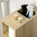 Kleankin Bathroom Cabinet, Bathroom Furniture with 4 Wheels, 1 Drawer, 1 Cabinet with Door, 2 Open Cabinets, Oak Color, 18x30x68.5 cm