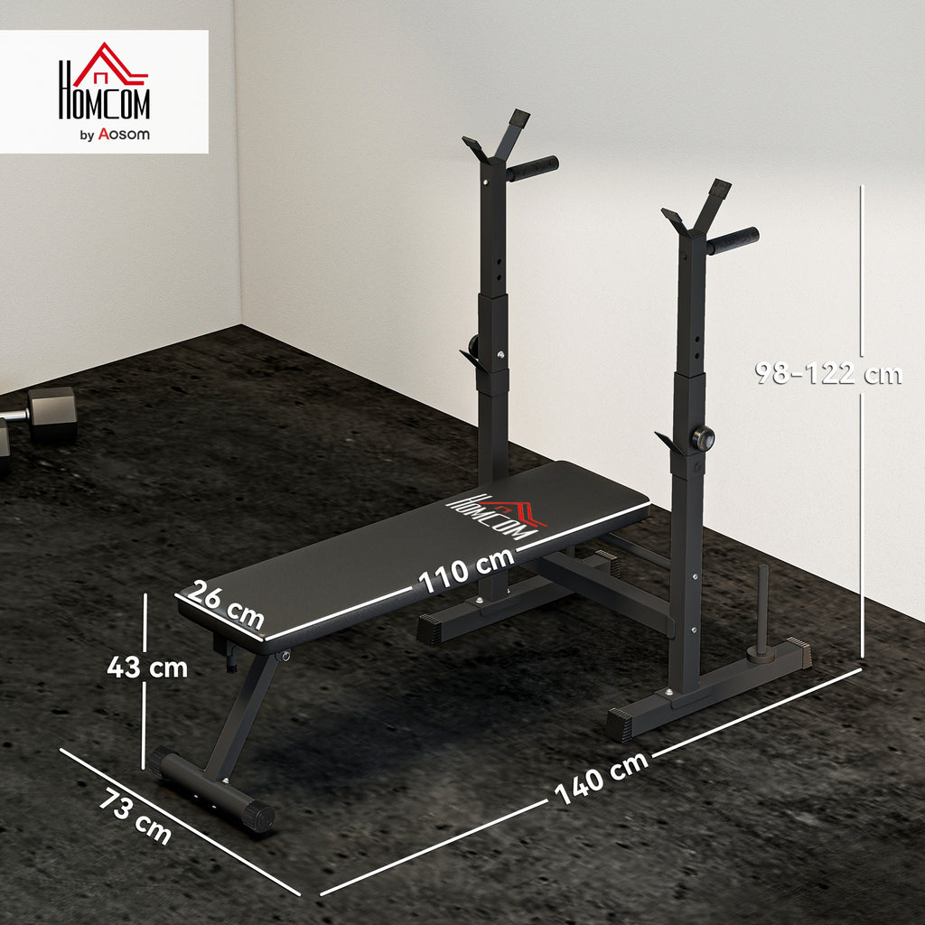Folding Weight Bench with 8 Adjustable Heights and Steel and PU Barbell Rack, 140x73x98-122 cm, Black