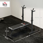 Folding Weight Bench with 8 Adjustable Heights and Steel and PU Barbell Rack, 140x73x98-122 cm, Black